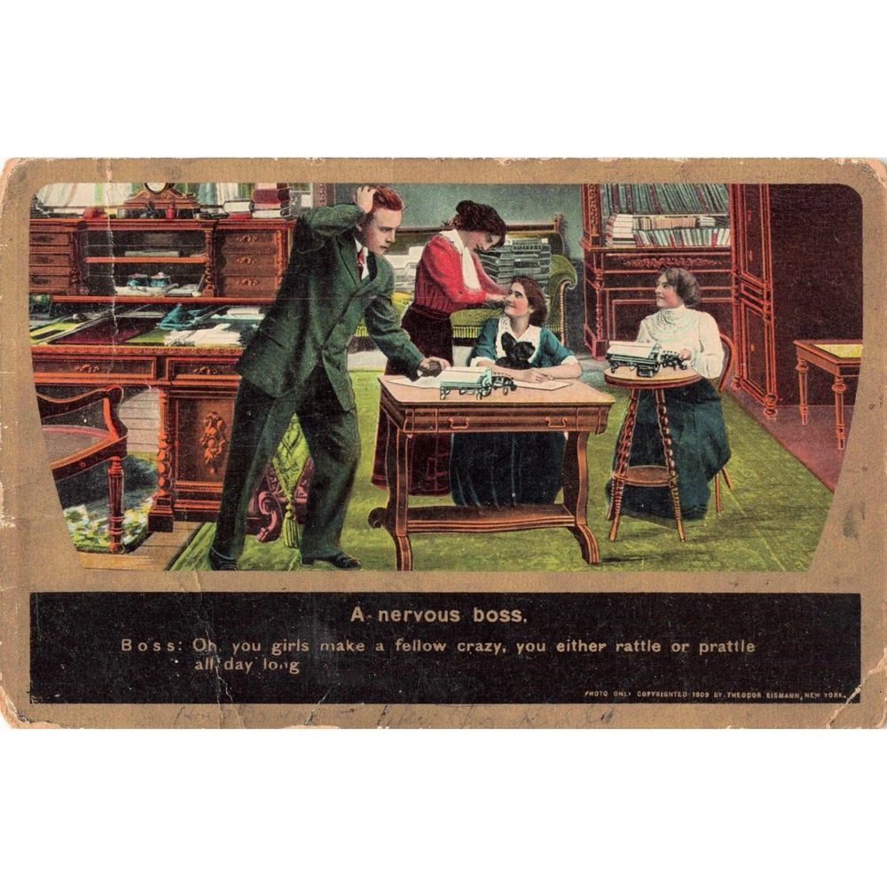 Vtg 1909 RPPC A Nervous Boss Office Humor Postcard Eismann Divided Back - Picture 1 of 2